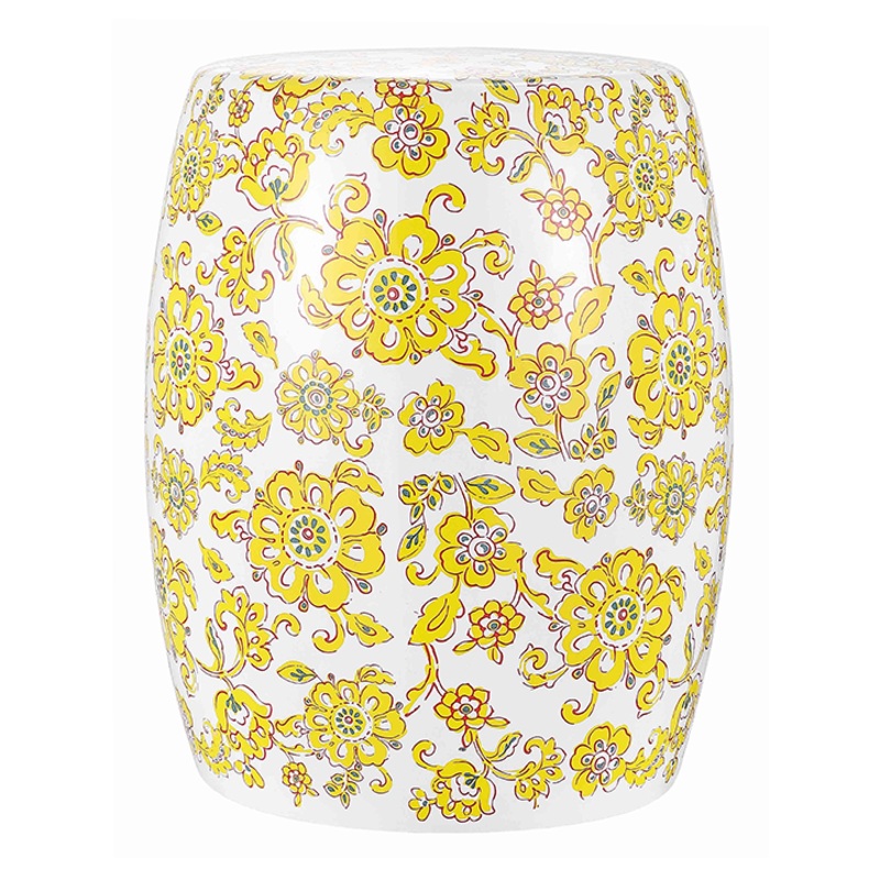 Yellow And White Ceramic Floral Side Table
