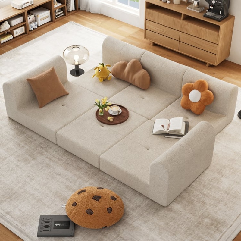 105″ 3-Piece Boucle Modular Sectional Sofa Bed