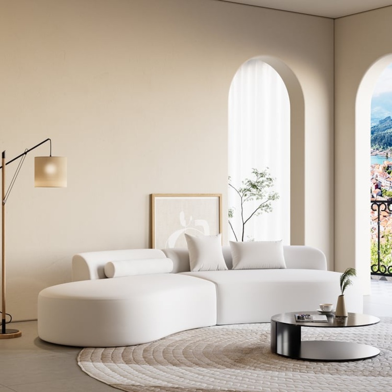 109″ 2-Piece Curved Leather Sectional Sofa with Pillows