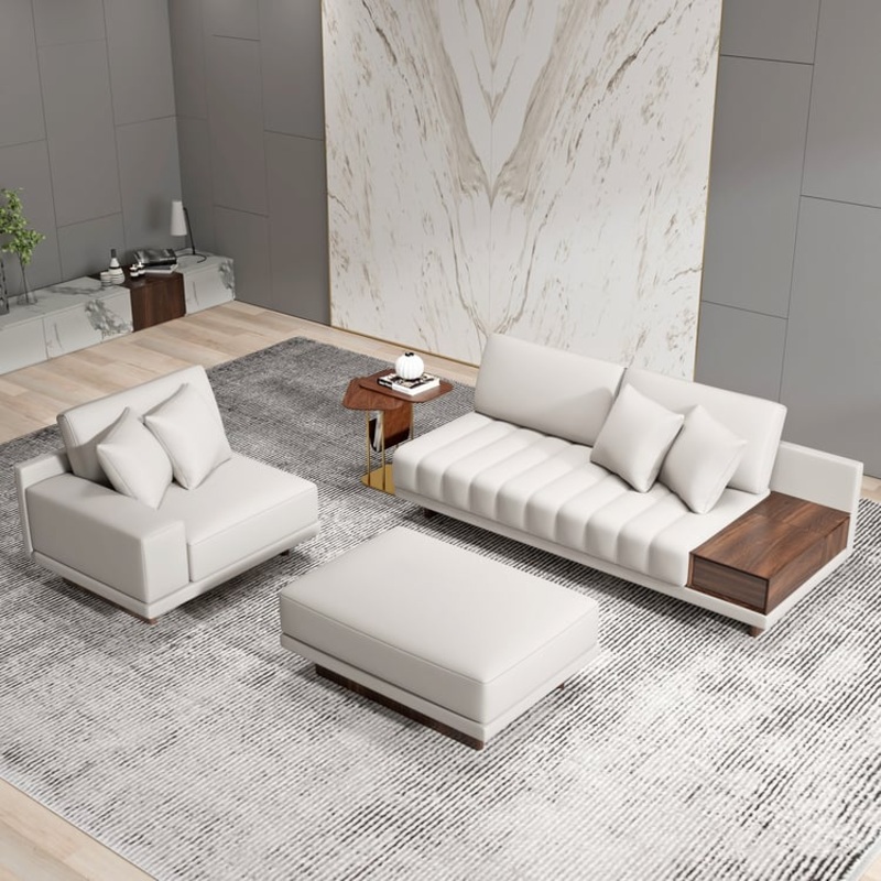 126″ L-Shaped Modular Leather Sectional Sofa Set with 35″ Square Coffee Table