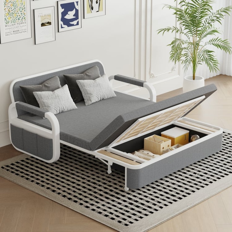 62″ Linen Convertible Sleeper Sofa 2-Seater