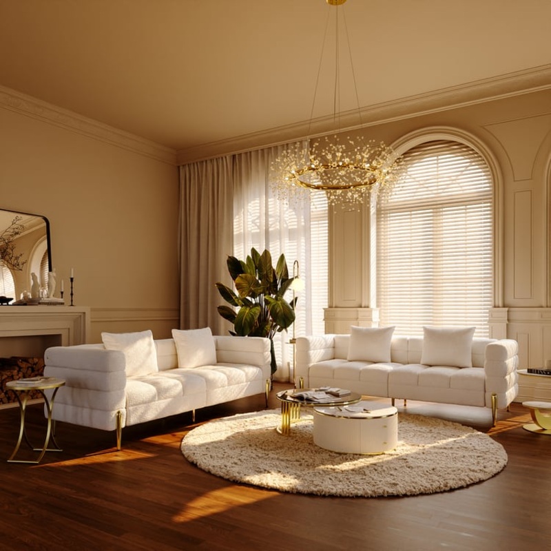 78.7″ White Boucle Upholstered Sofa Set of 2 with Pillows