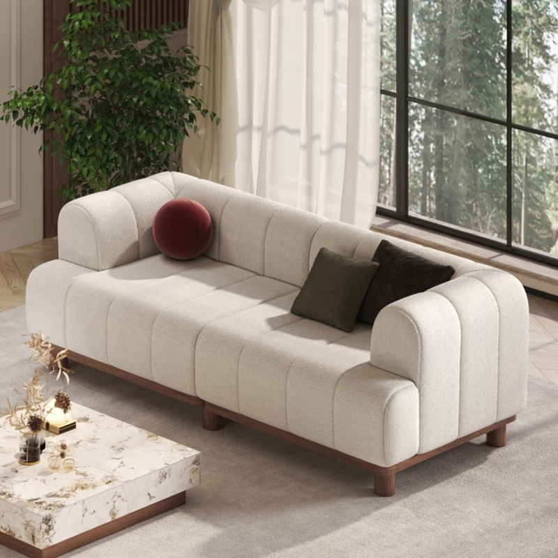 80″ Boucle 2-Piece Sofa with Wood Legs