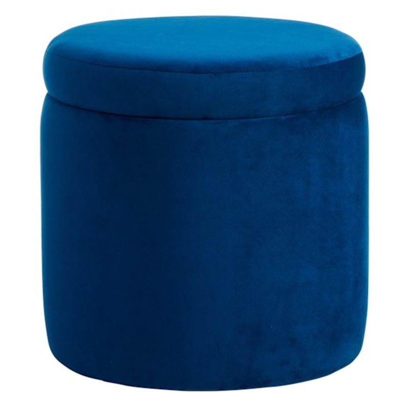 Stuart Round Storage Ottoman, Navy Blue