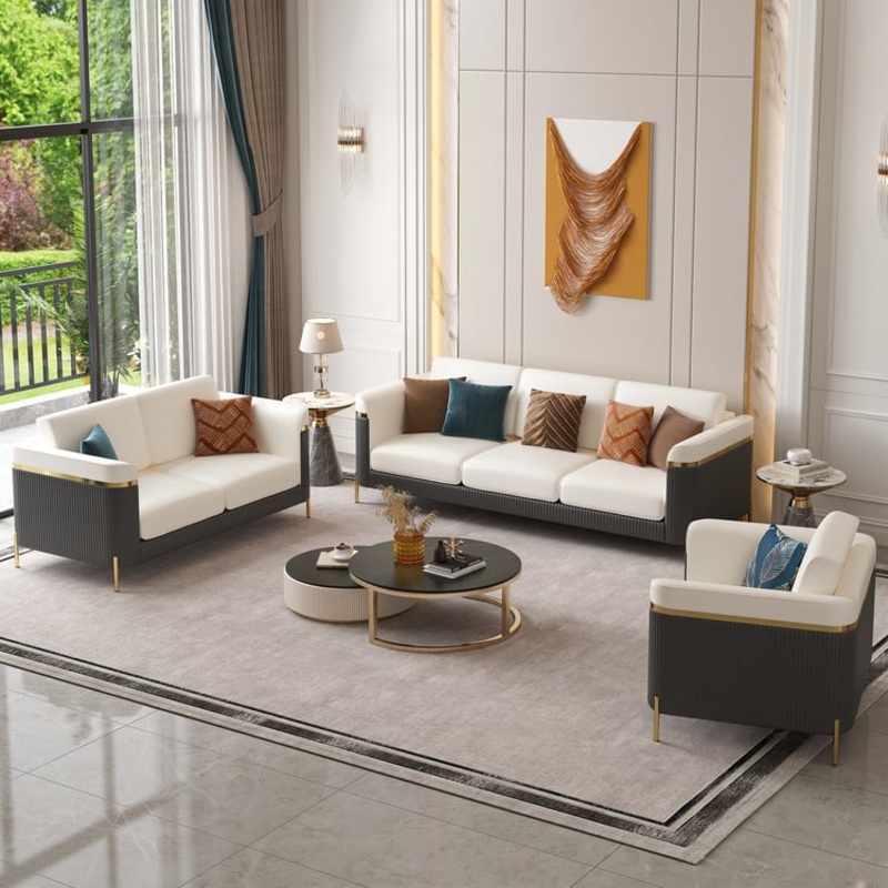 Vertex Modern Leather 3-Piece Living Room Sofa Set