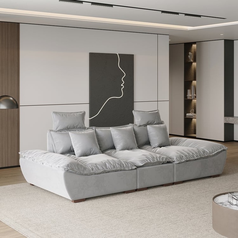 109.4″ Modern Gray Leath-Aire 3 Seater Deep Sofa with Adjustable Backrest Sailboat