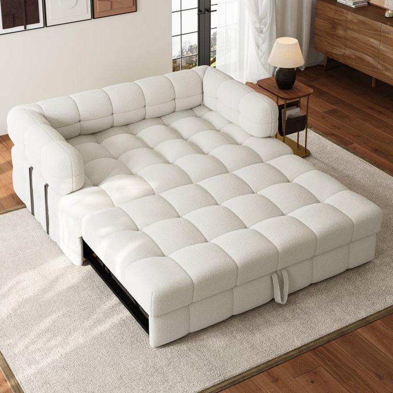 66″ Boucle Pull-out Sofa Bed 2-Seater
