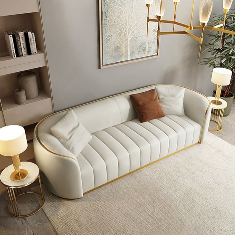 89″ Modern Faux Leather Upholstered 3-Seater Sofa with Gold Legs