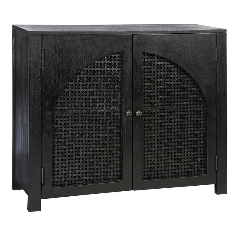 Seymour Wood and Rattan Cane Arched Door Storage Cabinet
