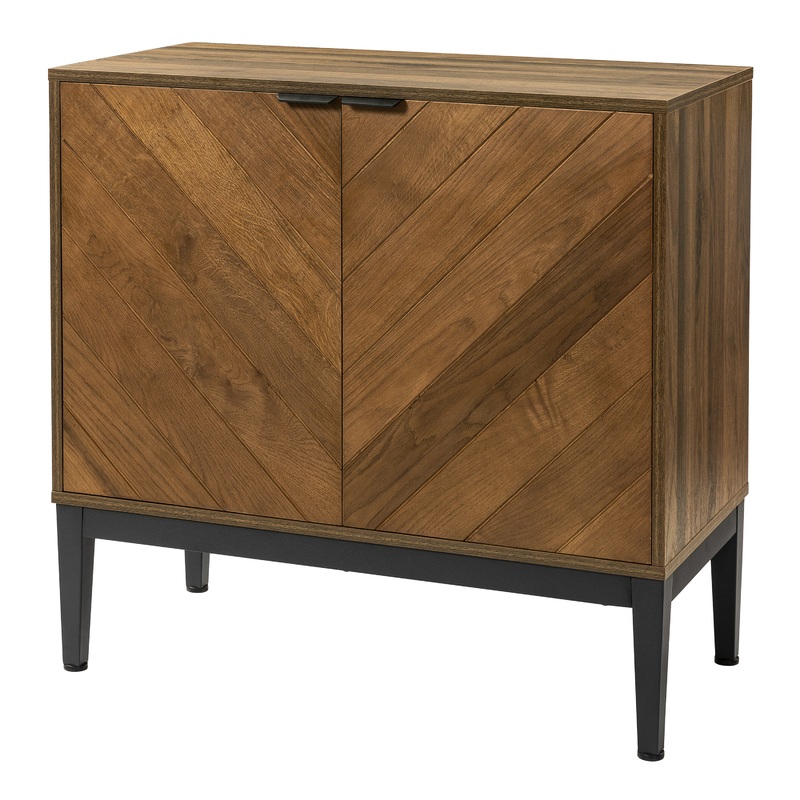 Widgate Wood and Black Metal Herringbone Storage Cabinet