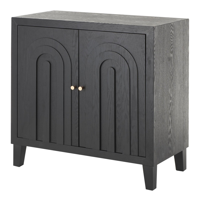 Willet Black Wood Carved Arches Art Deco Storage Cabinet