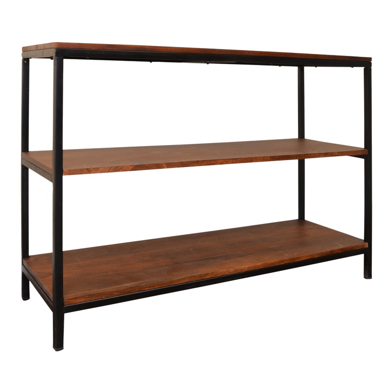 Williard Chestnut Wood and Black Metal 3 Tier Storage Shelf