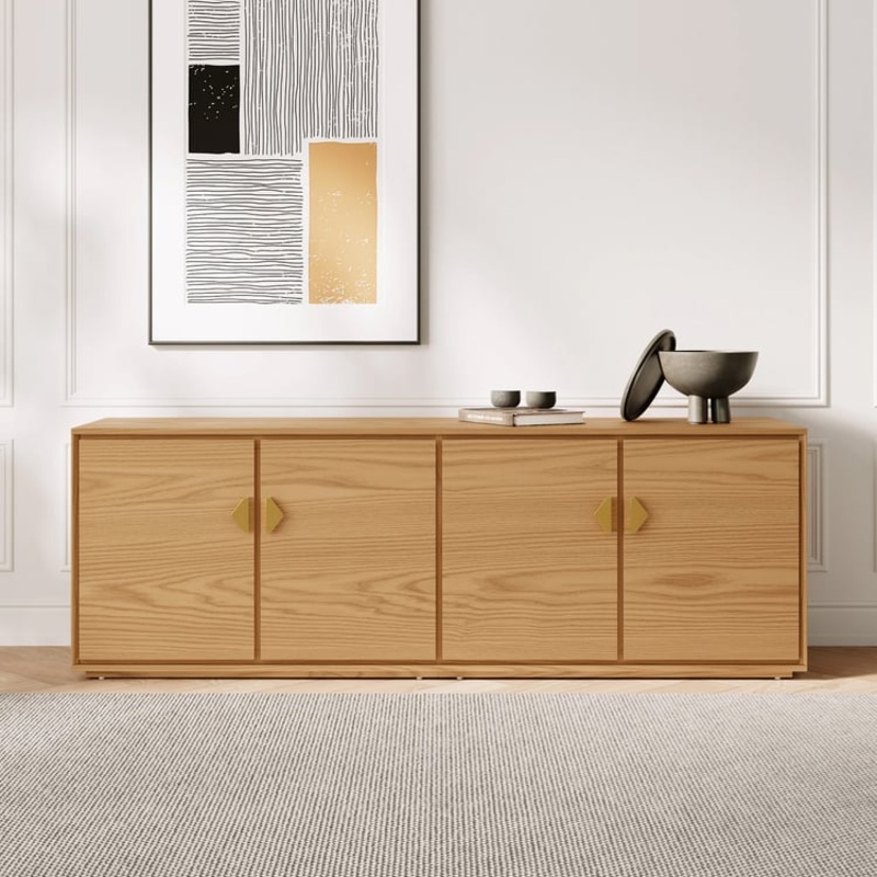 70.9″ Natural Wood Tall TV Stand with Storage