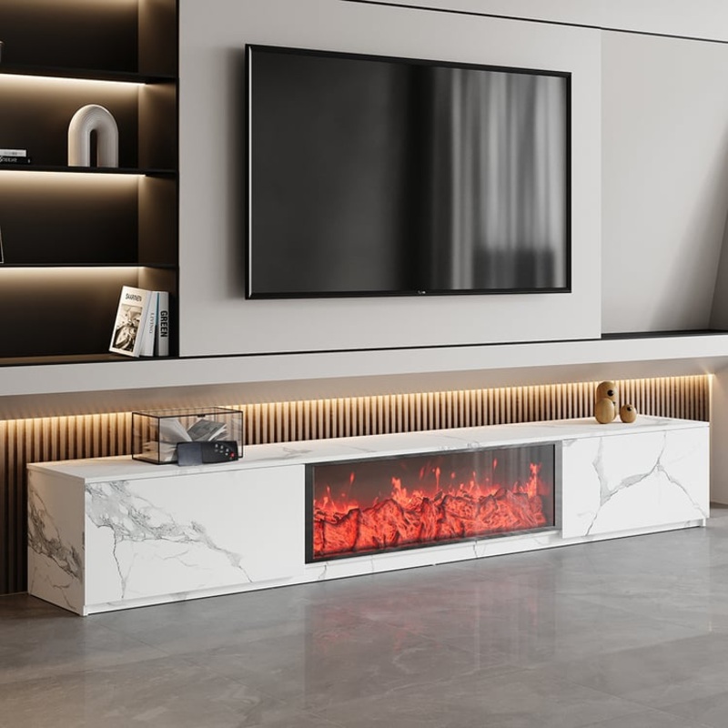 71″ Marble Veneer Electric Fireplace TV Stand with 2 Drawers