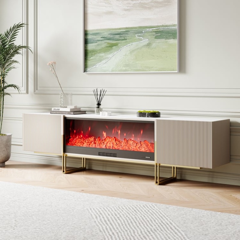 86″ Sintered Stone Top Electric Fireplace TV Stand
