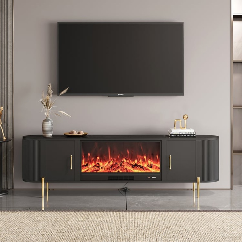 87″ Sintered Stone Top Electric Fireplace TV Stand with Remote Control and Storage