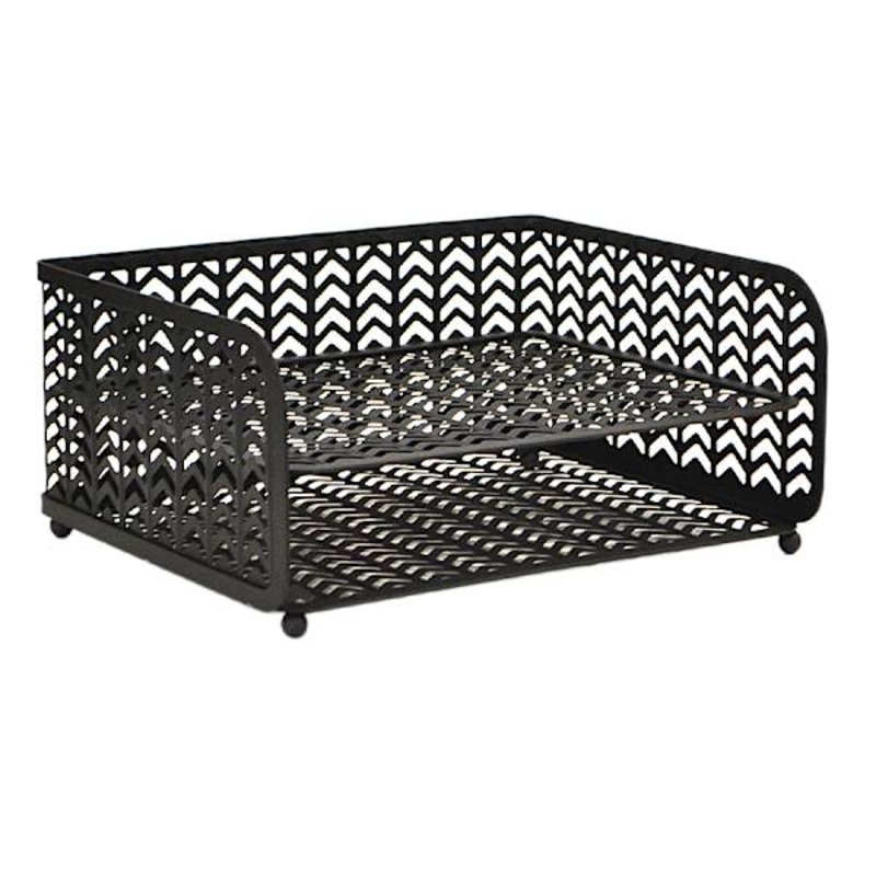 2-Tier Matte Black Chevron Punched Metal File Organizer