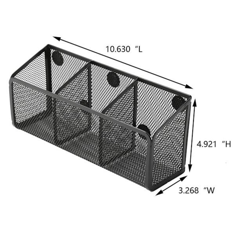3-Compartment Metal Mesh Magnetic Organizer, Black