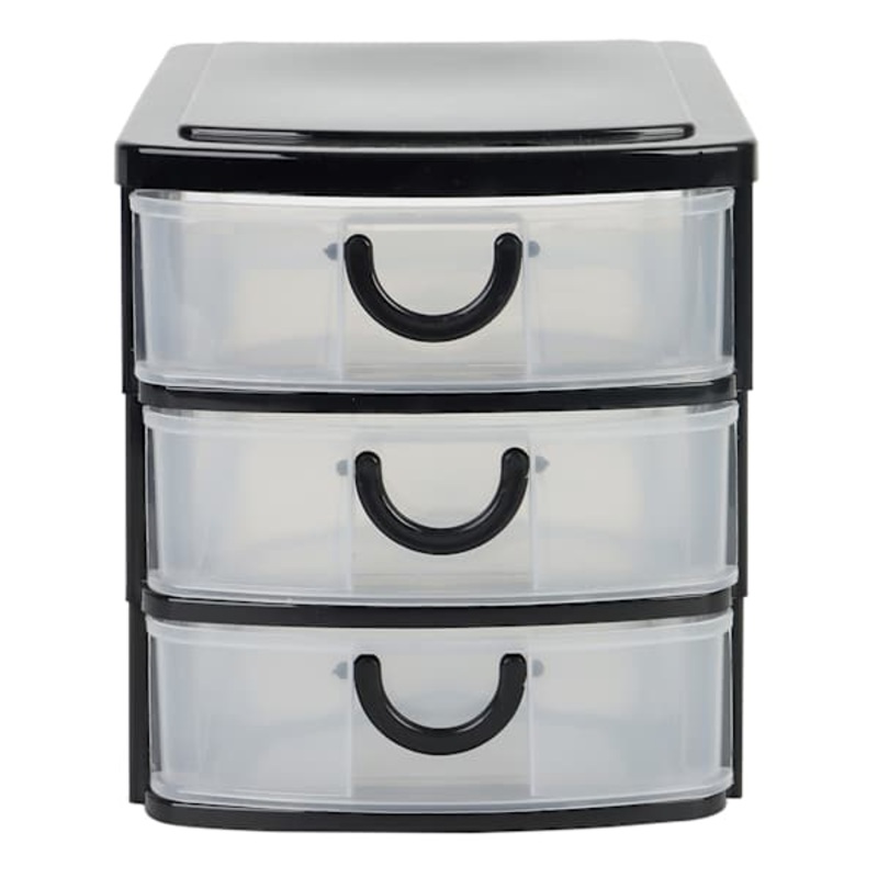 3 Drawer Black & Clear Mini Storage Organizer