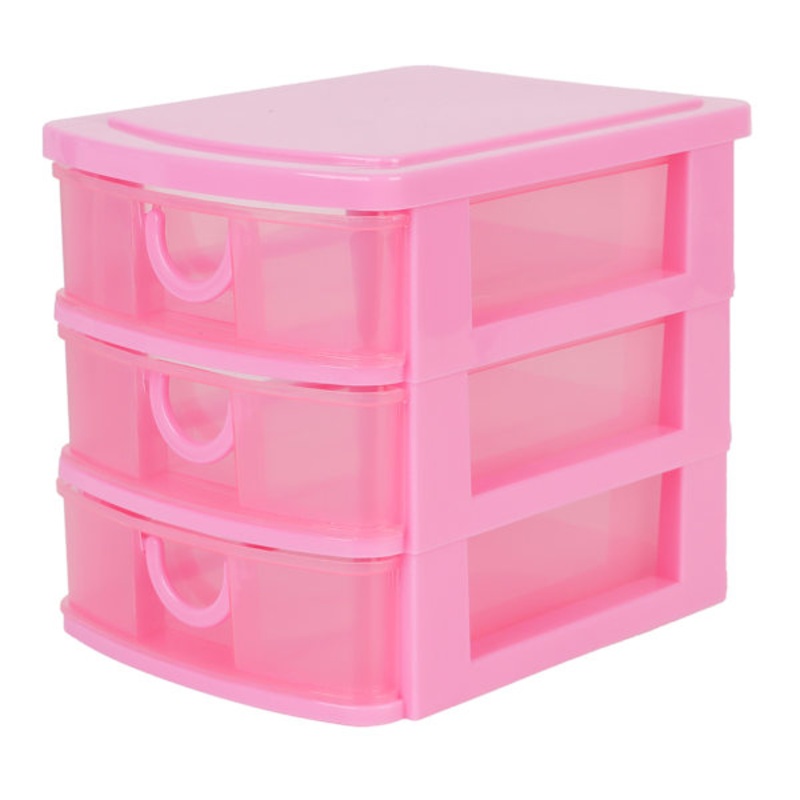 3-Drawer White & Tint Pink Mini Organizer
