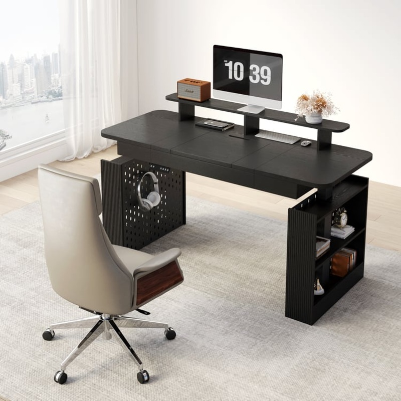 59″ Modern Black Multifunctional Standing Adjustable Office Desk