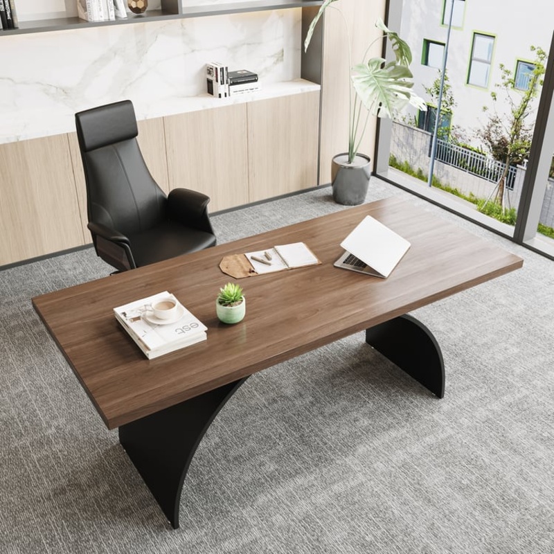 70.9″ Set Industrial Rectangular Writing Desk & Reclining Leather Office Desk Chair