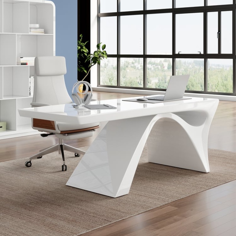 71″ Modern White Computer Desk Rectangular Executive & Reclining Leather Office Chair