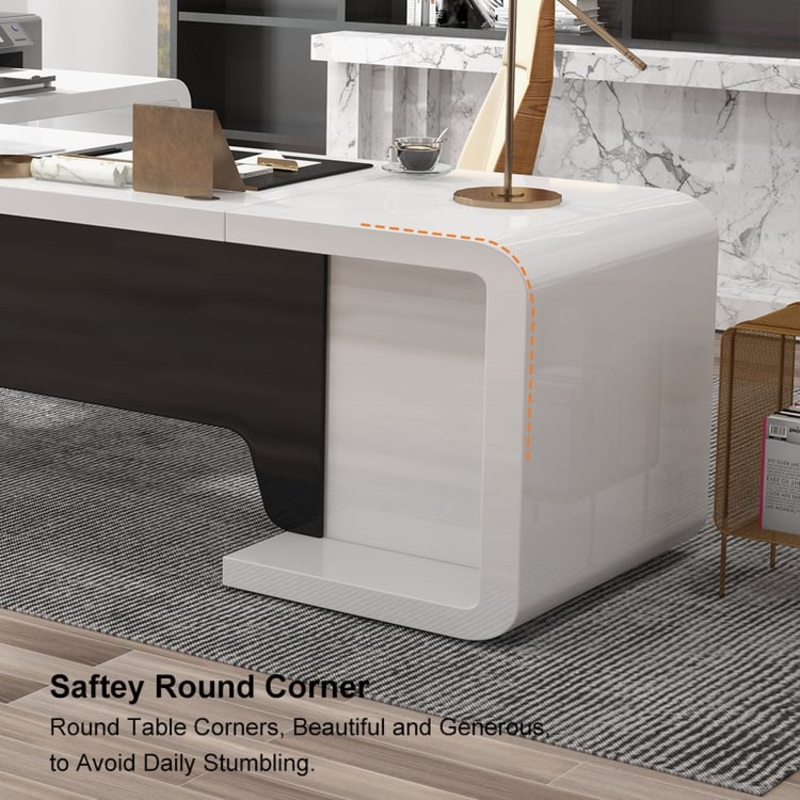 78.7″ L-Shaped Modern Executive Desk of Left Hand with Drawers in White & Black