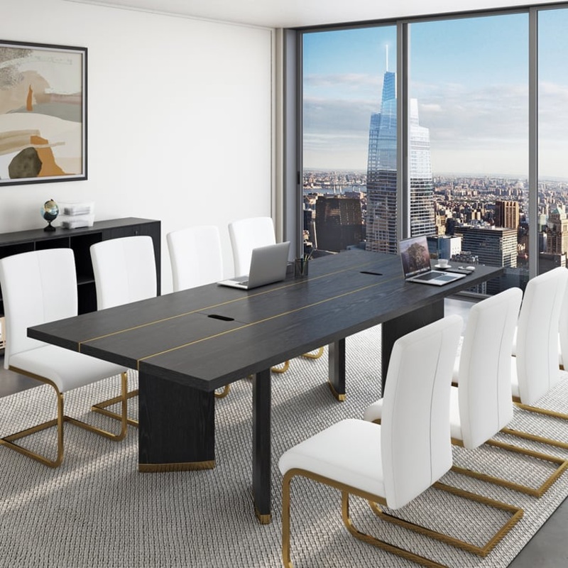 94.5″ Modern Black Long Meeting Conference Table Rectangle Table Cable Management