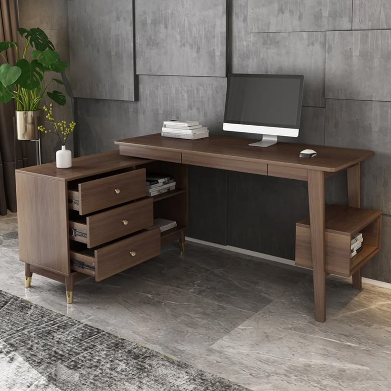Ultic L Shaped Desk with Drawers, 47.2″ Walnut Computer Desk Home Office