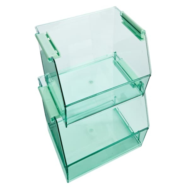2-Piece Green Stackable Storage Bin, Small