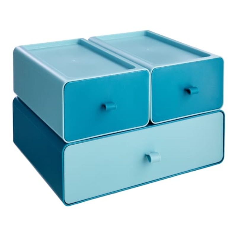 3-Piece Blue Stackable Drawers