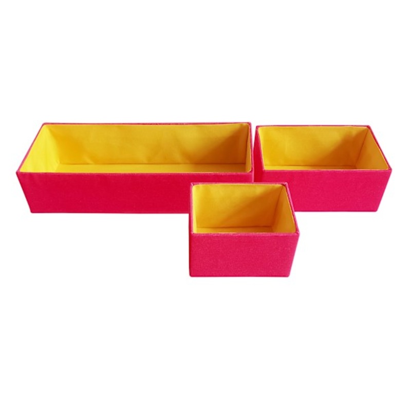 3-Piece Canvas Drawer Organizer, Pink & Yellow