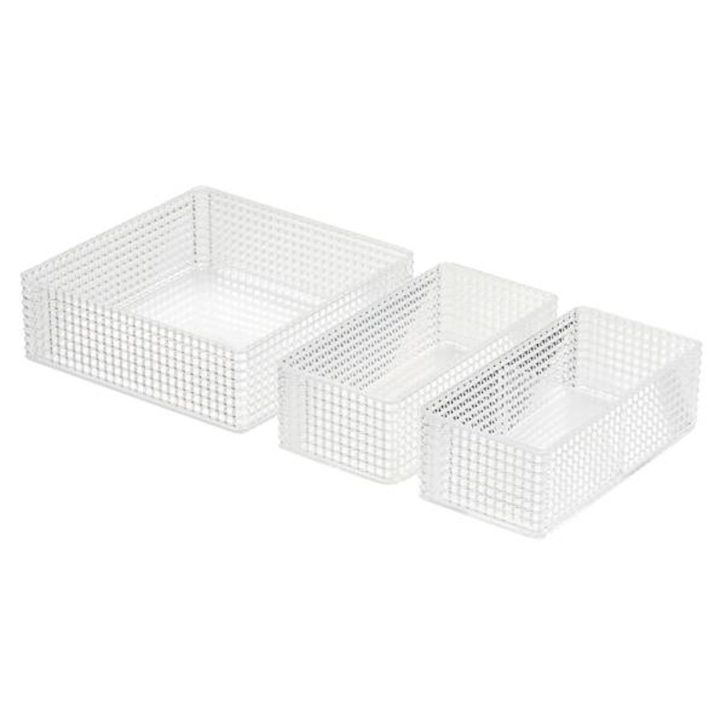 3-Piece Clear Diamond Texture Stackable Drawer Organization Set