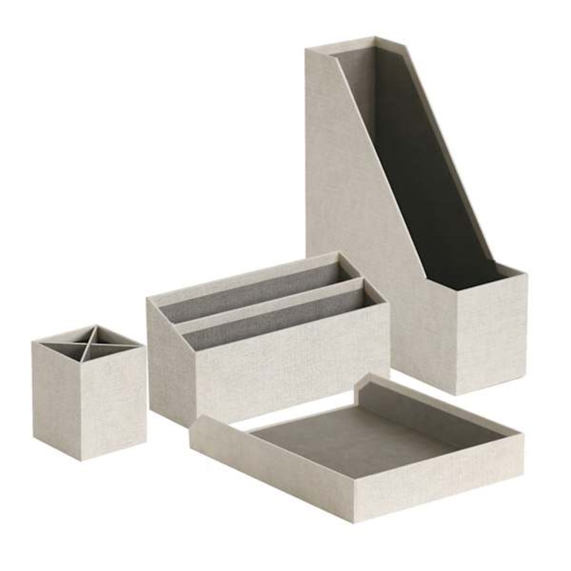 4-Piece Linen Paper Office Set, Taupe