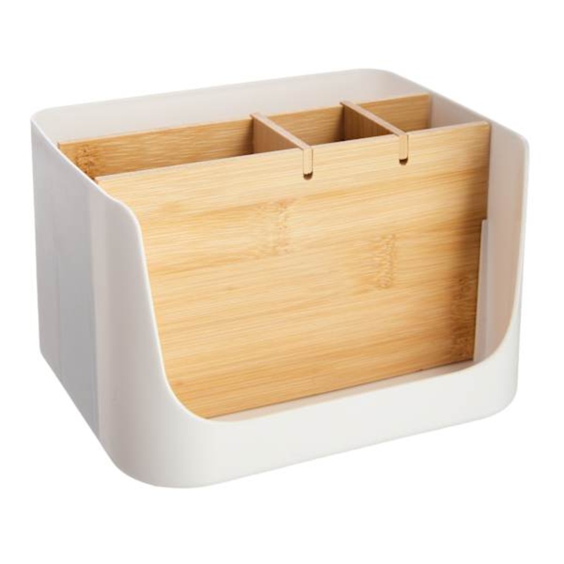 4-Section White Bamboo Pencil Cup