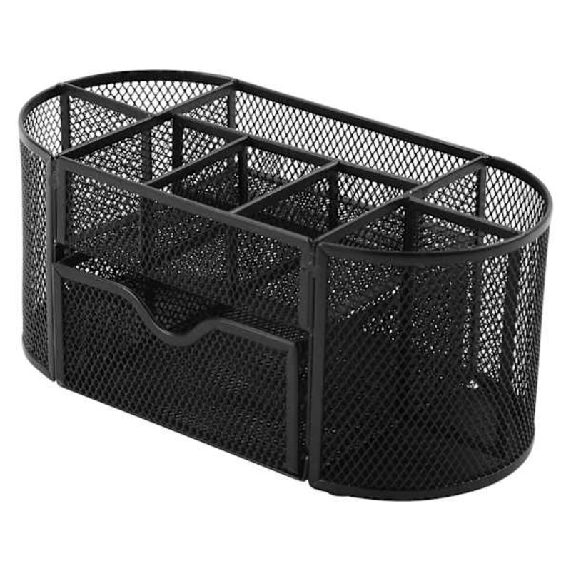 9-Section Black Metal Mesh Oval Desk Organizer