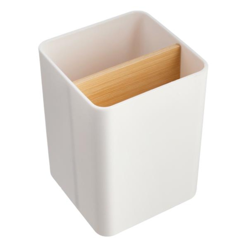 White Pencil Cup with Bamboo