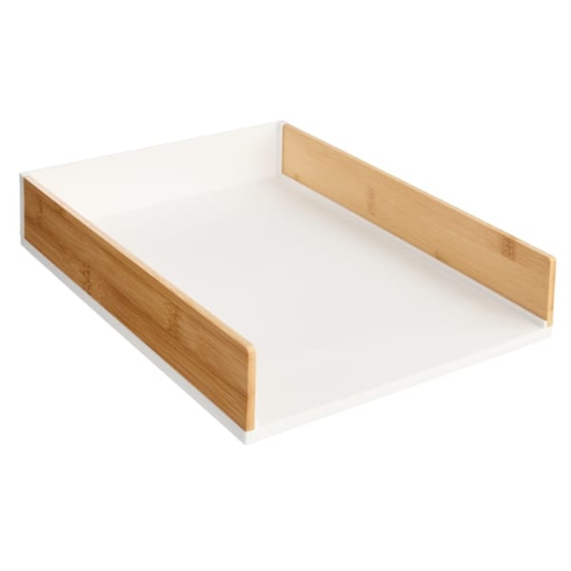White Plastic with Bamboo Letter Tray