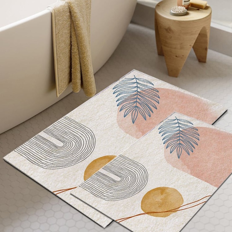 2 Pieces Modern Non-Slip Soft Bath Mat Set Abstract Bathroom Rugs 16″ x 24″ & 20″ x 32″