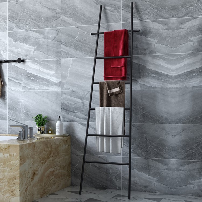 Black Modern Freestanding Bath Ladder Storage Towel Rack