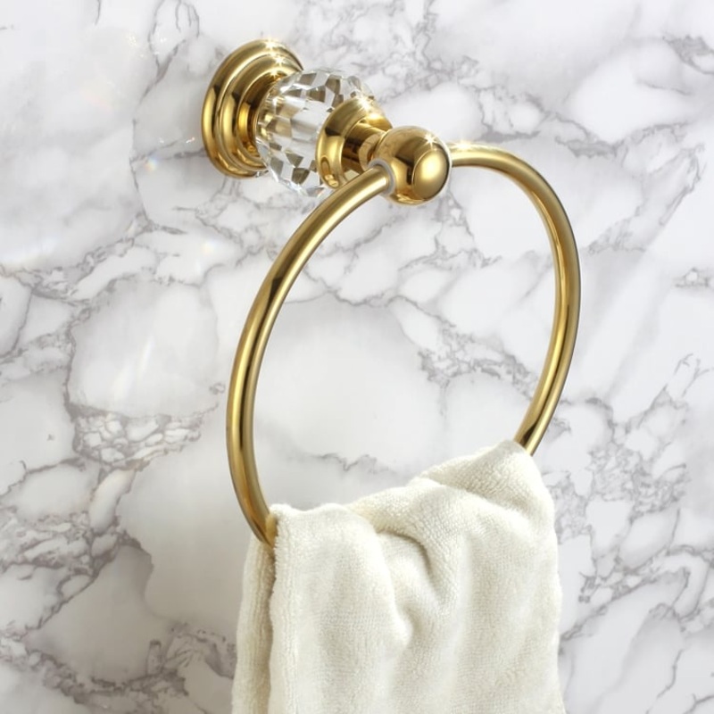 Charles Luxurious Clear Crystal Solid Brass Wall Mount Bathroom Round Towel Ring