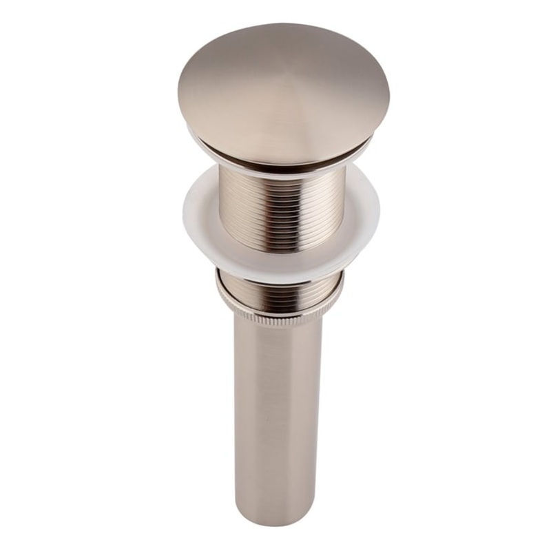 Contemporary Solid Brass Pop Up Drain in Brushed Nickel without Overflow