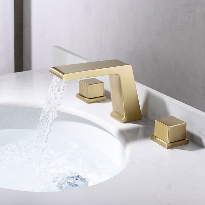 Rosa Waterfall Brushed Gold Widespread Bathroom Sink Faucet Solid Brass