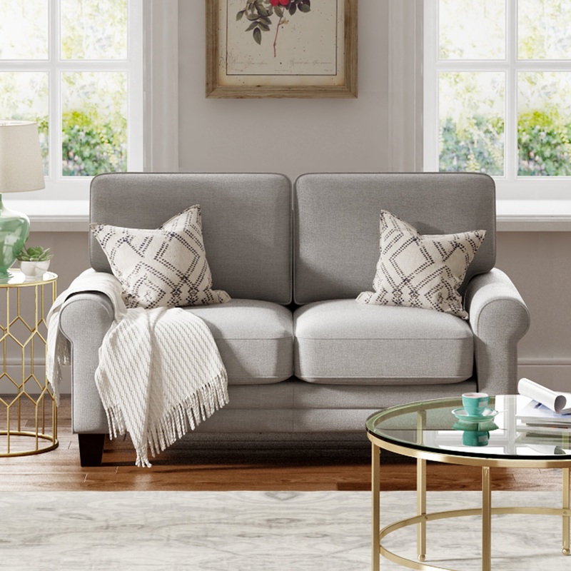 Serta Copenhagen Traditional Rolled Arm 61-inch Loveseat, Pebble Gray Fabric