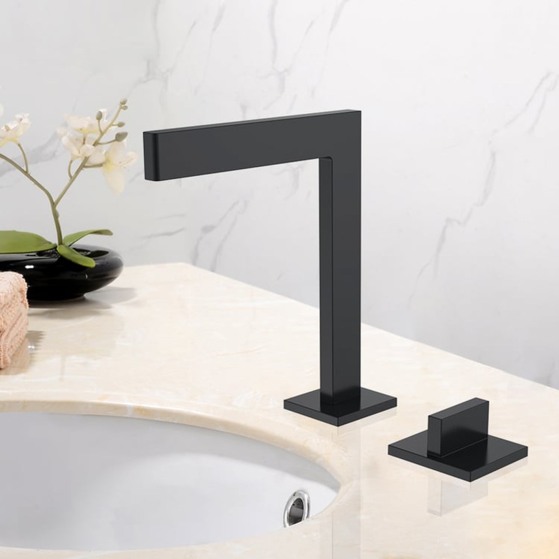 Single Handle Geometric Bathroom Sink Faucet Widespread Brass Black