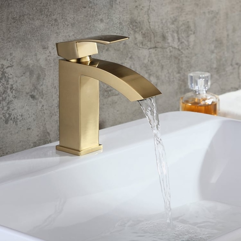 Single Hole Deck Mounted Bathroom Sink Faucet Gold Brushed Brass