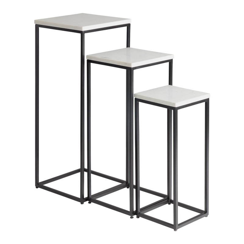 Square Marble Top Pedestal Milan Nesting Tables 3 Piece Set