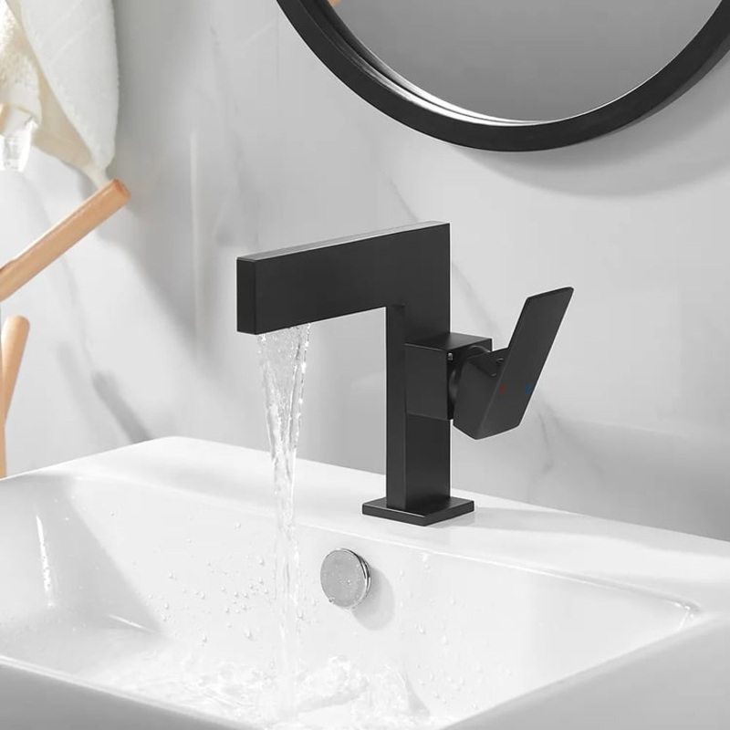 Ultra-Thin Matte Black Single Handle Waterfall Bathroom Sink Faucet Solid Brass Single Hole