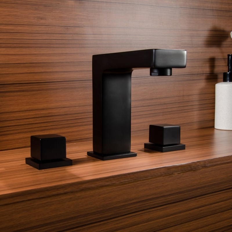 Vland Brass Matte Black Double Handles Right-Angle Widespread Bathroom Sink Faucet